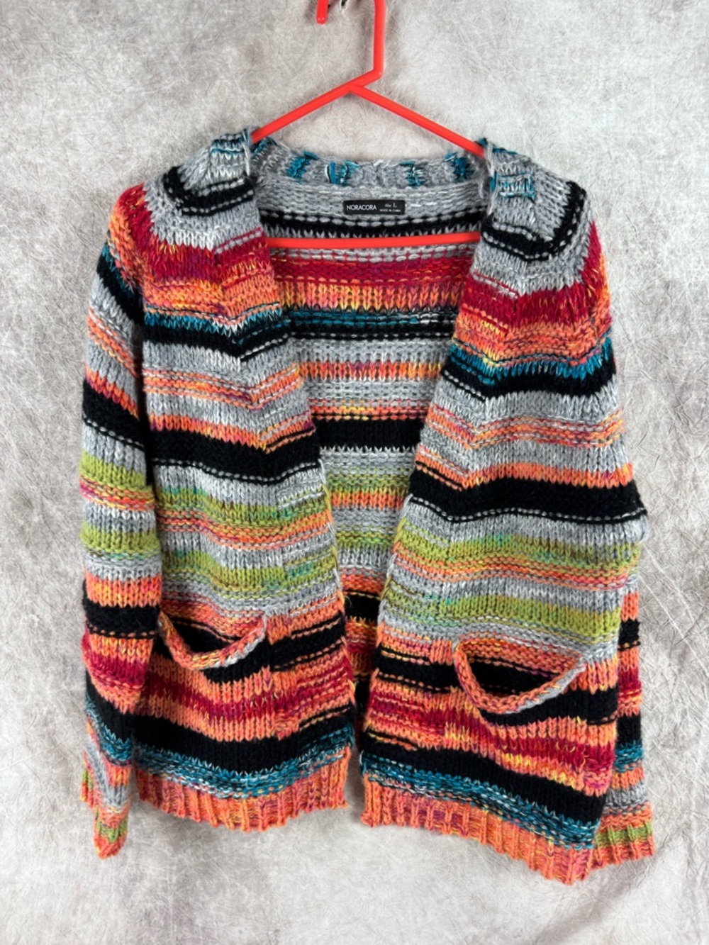 Norahora Multicolor Striped Open Cardigan Sweater pockets large